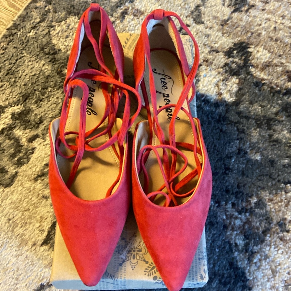 Free People Red Suede Noelle Ballet Flat BNIB Size 39